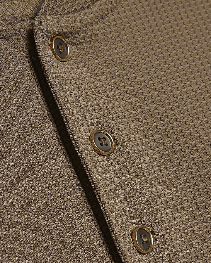 Beige Slim Fit Textured Henley Top