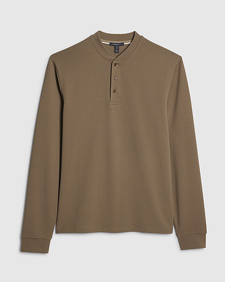 Beige Slim Fit Textured Henley Top