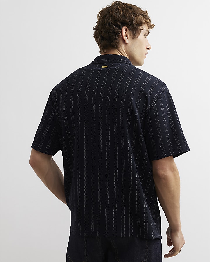 Navy Regular Fit Cotton Pinstripe Shirt
