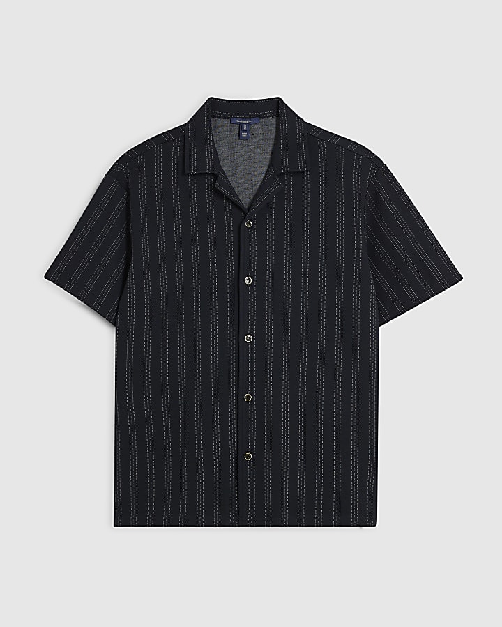 Navy Regular Fit Cotton Pinstripe Shirt