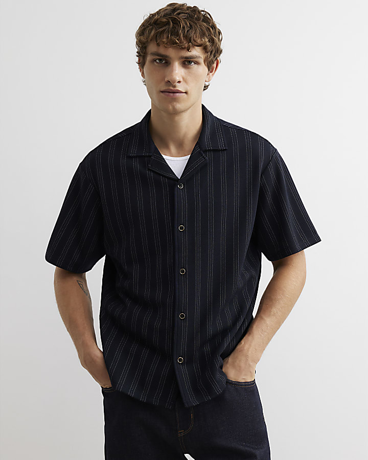 Navy Regular Fit Cotton Pinstripe Shirt