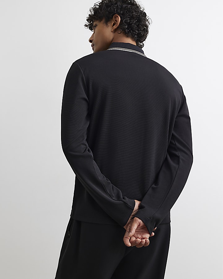 Black Slim Fit Cotton Tipped Polo Shirt