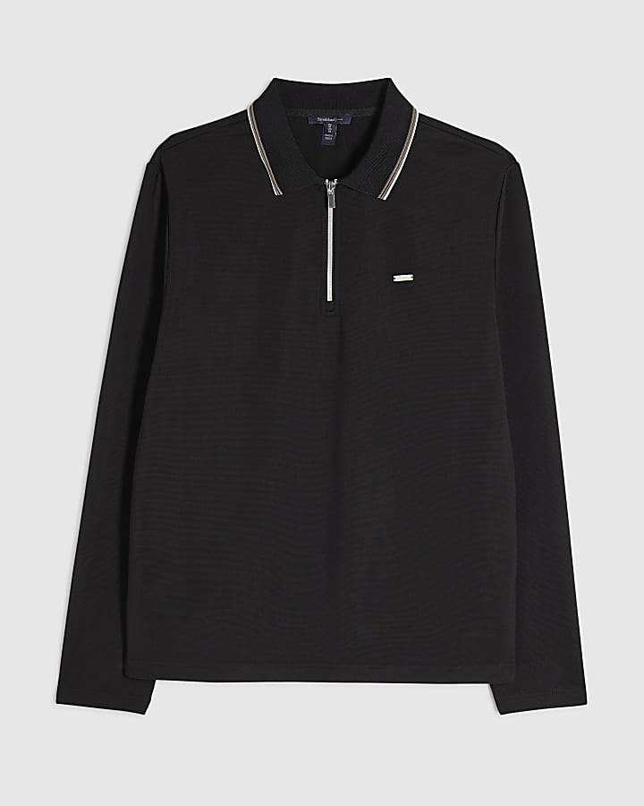 Black Slim Fit Cotton Tipped Polo Shirt