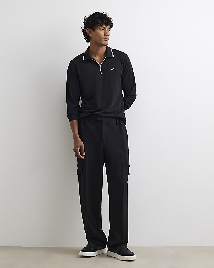 Black Slim Fit Cotton Tipped Polo Shirt