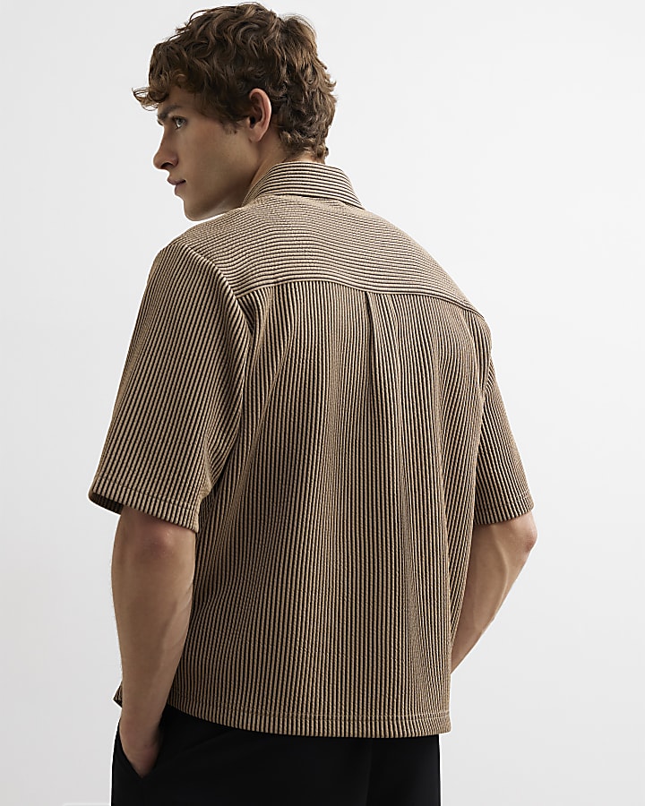 Beige Oversized Fit Cotton Stripe Shirt