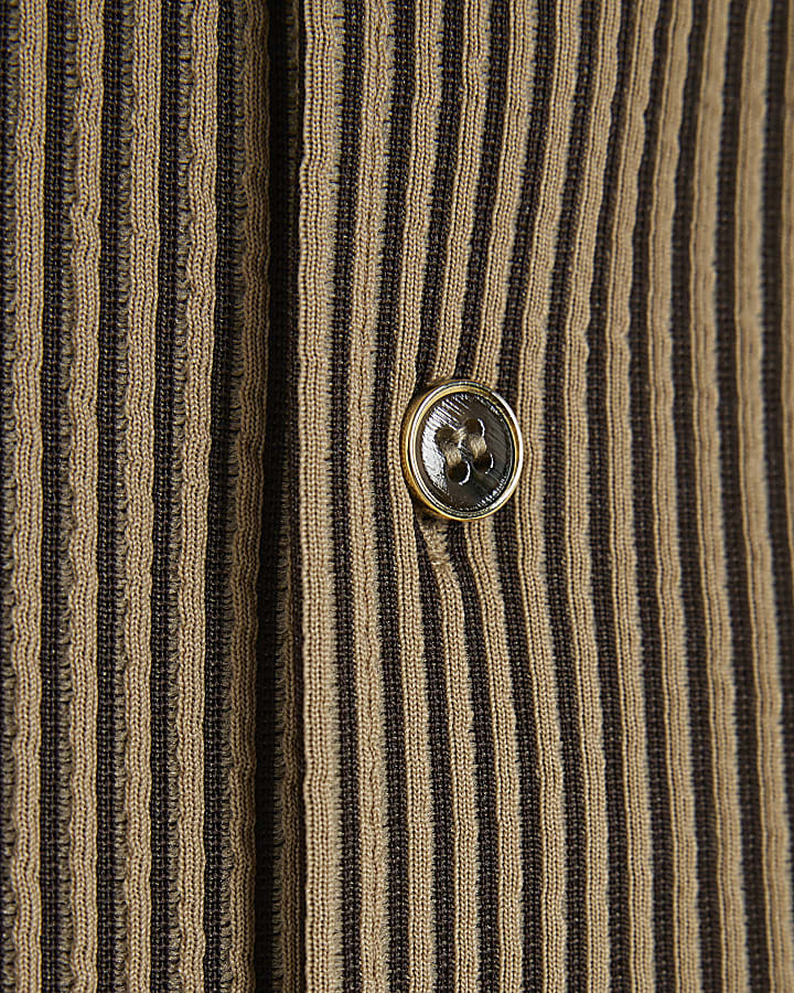 Beige Oversized Fit Cotton Stripe Shirt