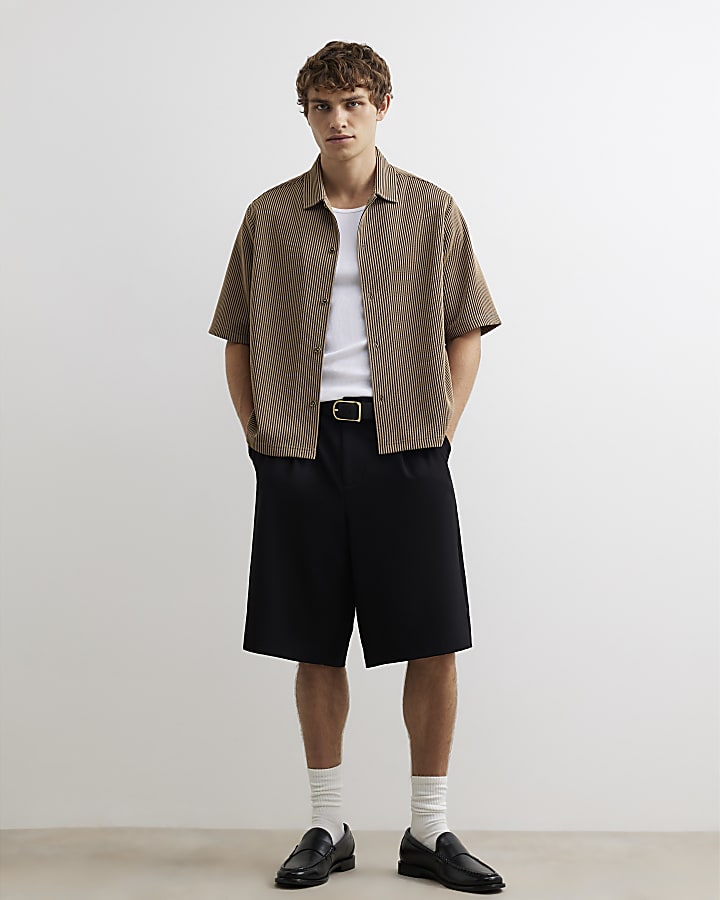 Beige Oversized Fit Cotton Stripe Shirt
