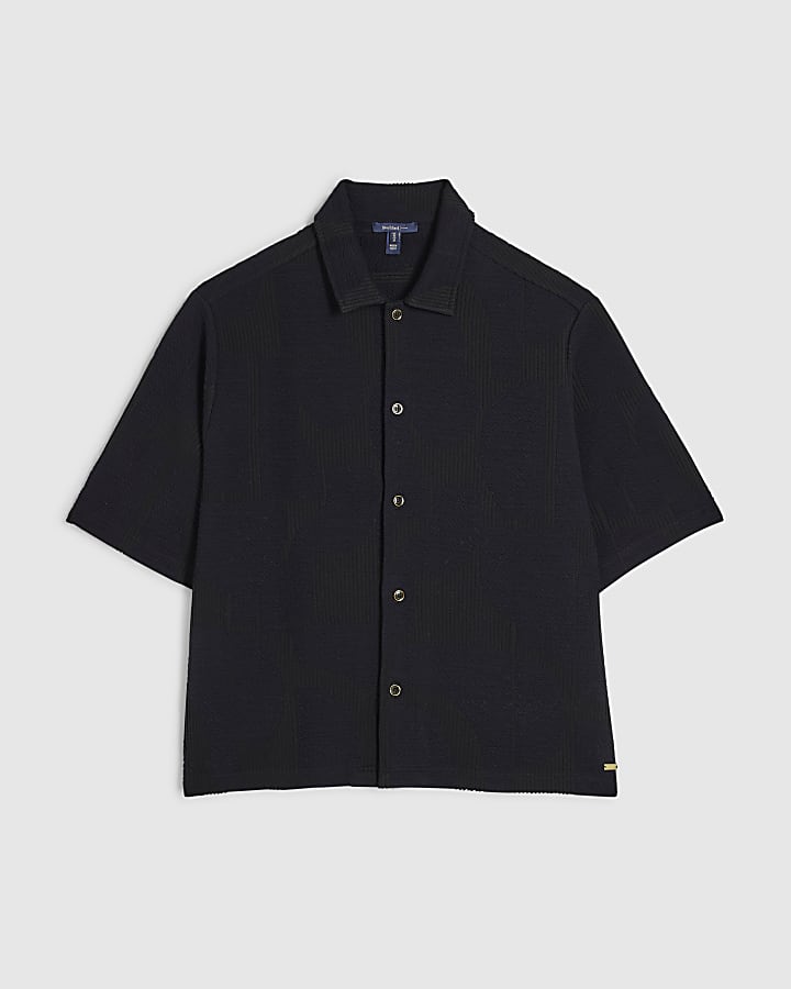 Navy Cotton Geometric Textured Shirt