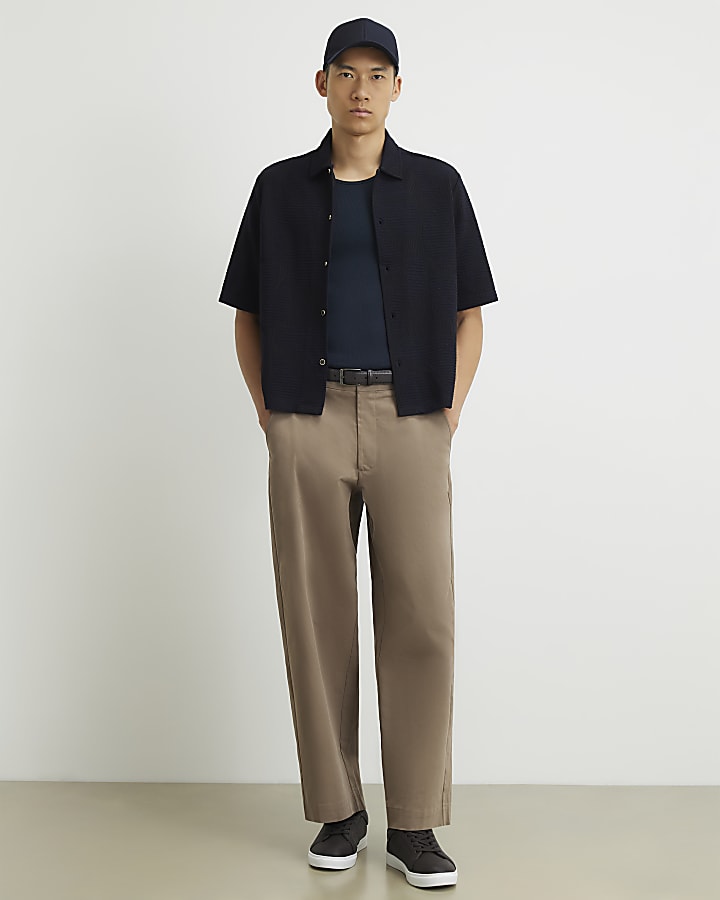 Navy Cotton Geometric Textured Shirt