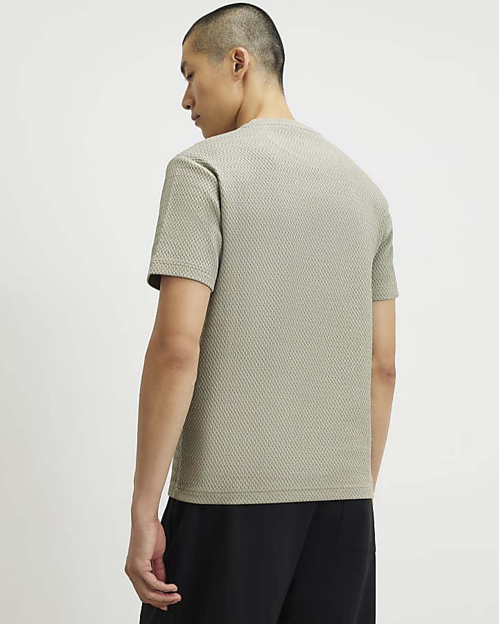 Green Slim Fit Triangle Textured T-Shirt