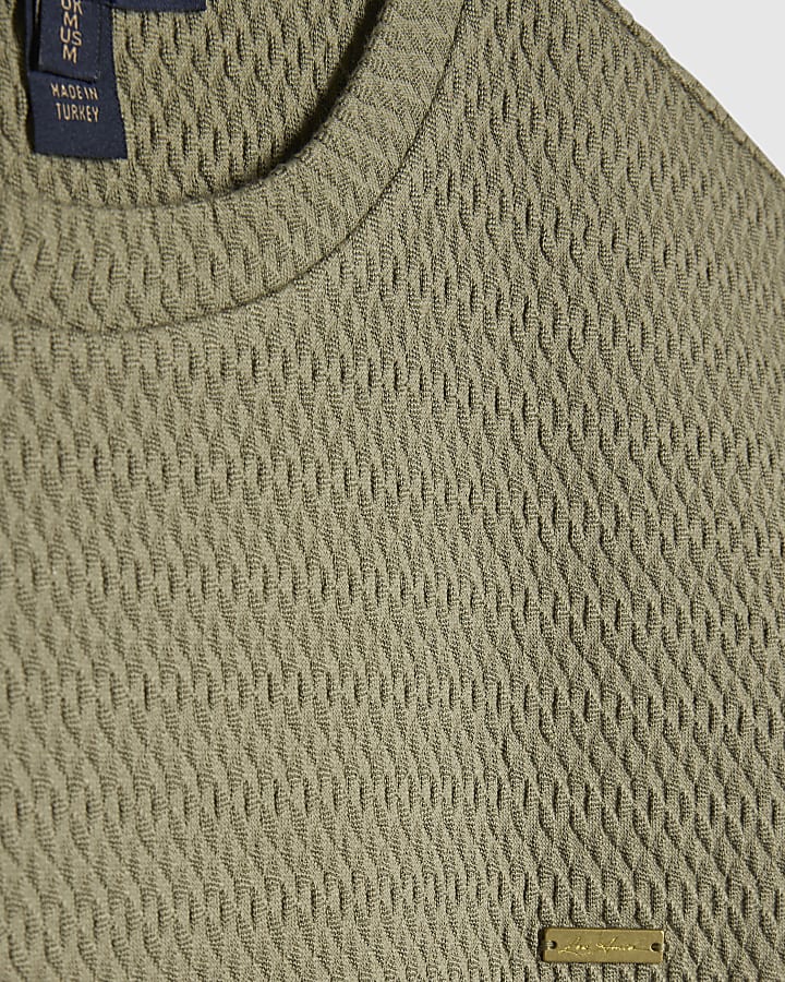 Green Slim Fit Triangle Textured T-Shirt