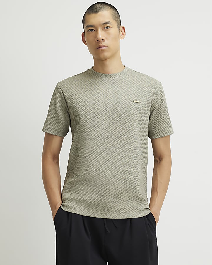 Green Slim Fit Triangle Textured T-Shirt