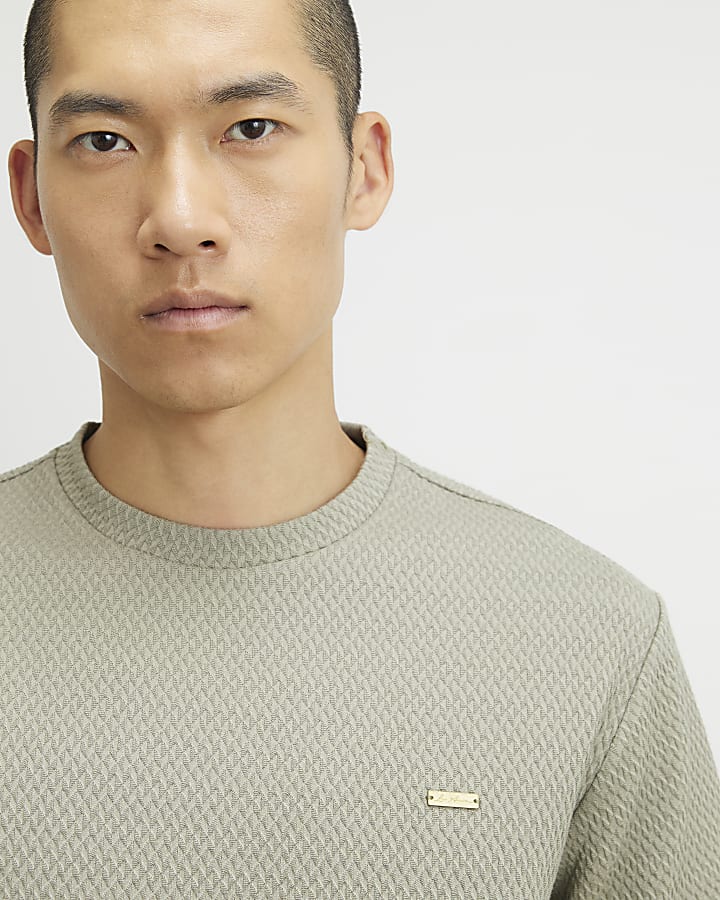 Green Slim Fit Triangle Textured T-Shirt