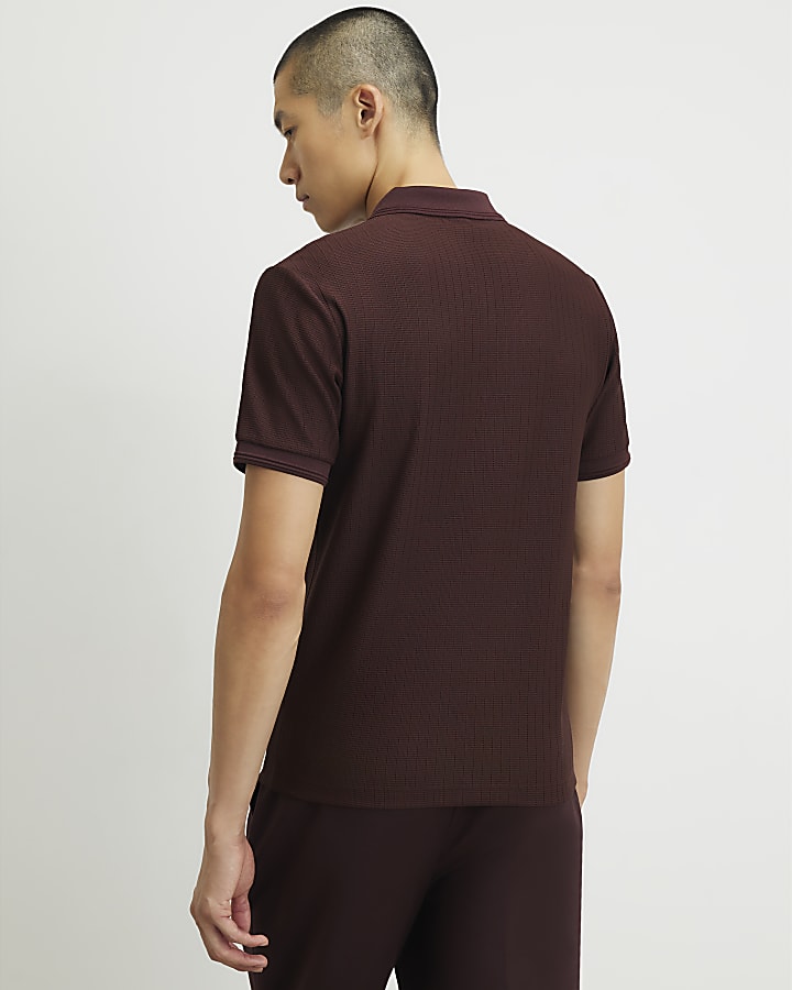 Burgundy Muscle Fit Textured Polo Shirt