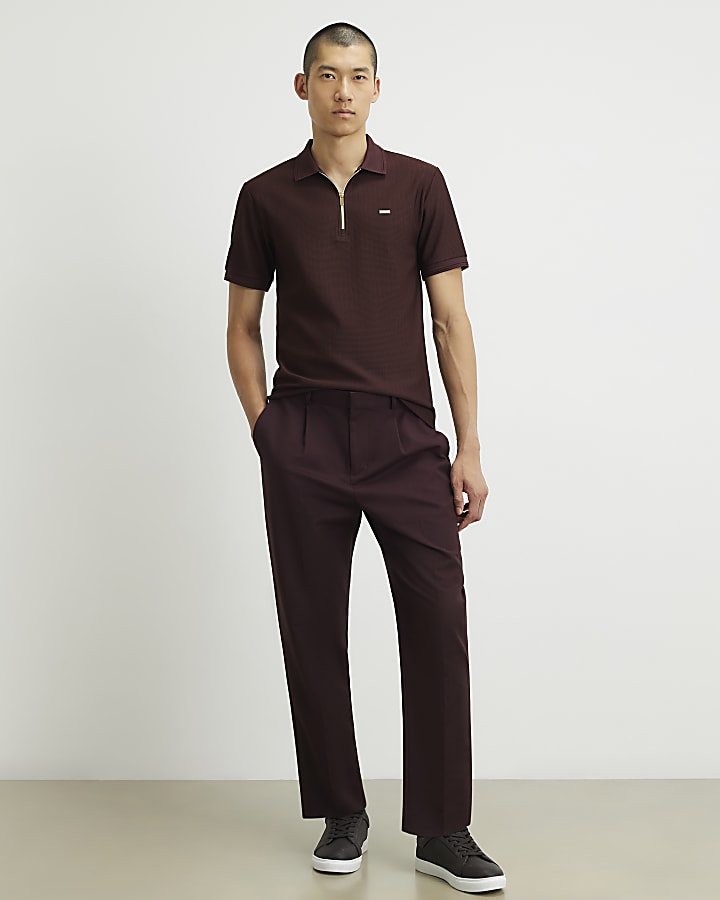 Burgundy Muscle Fit Textured Polo Shirt