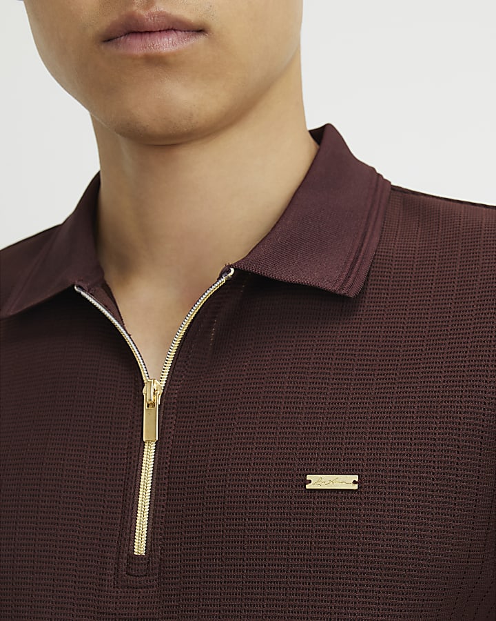 Burgundy Muscle Fit Textured Polo Shirt