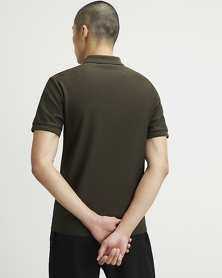 Khaki Muscle Fit Cotton Textured Polo Shirt