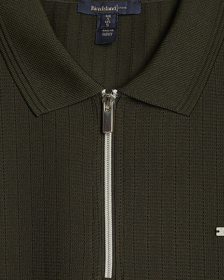 Khaki Muscle Fit Cotton Textured Polo Shirt