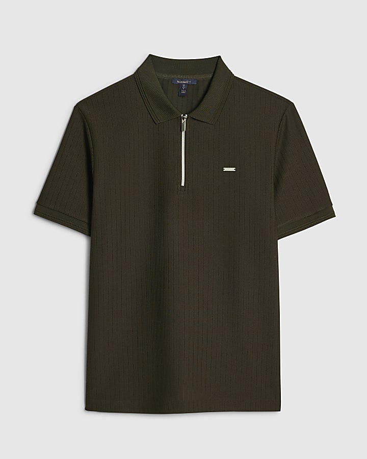 Khaki Muscle Fit Cotton Textured Polo Shirt
