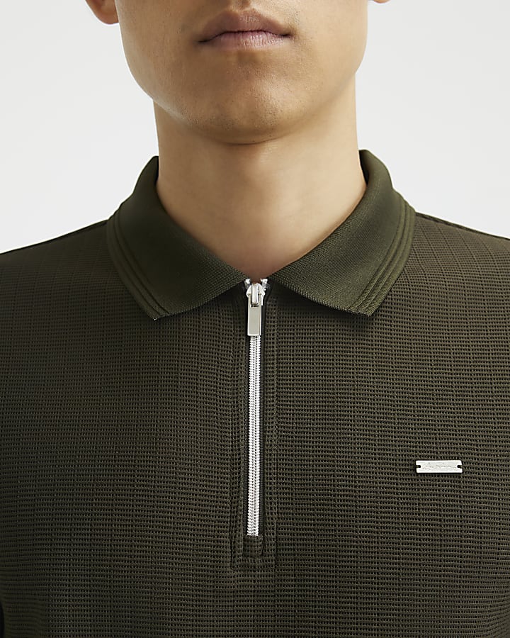 Khaki Muscle Fit Cotton Textured Polo Shirt