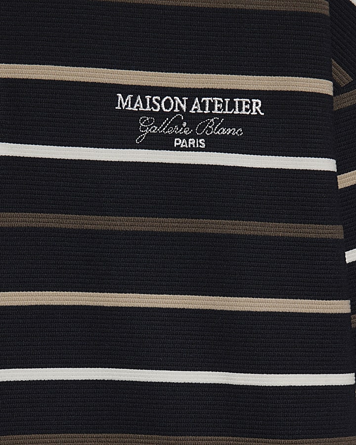 Navy Oversized Fit Cotton Stripe Rugby Shirt