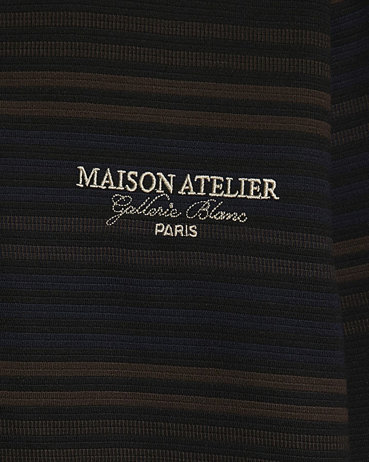 Navy Slim Fit Cotton Stripe Rugby Shirt