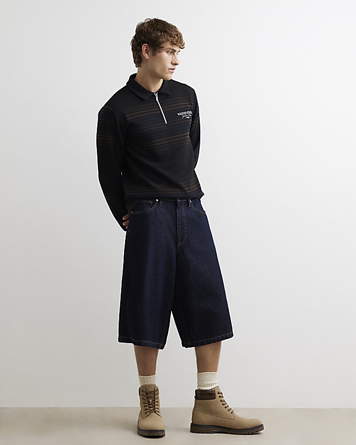 Navy Slim Fit Cotton Stripe Rugby Shirt