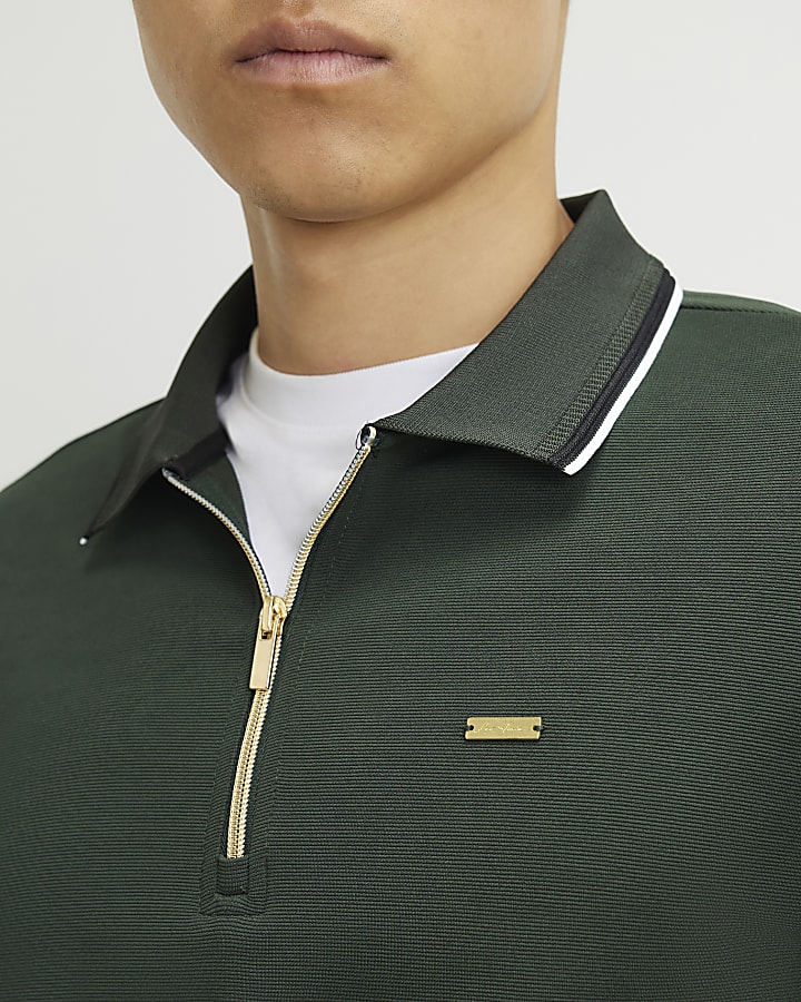 Green Slim Fit Tipped Polo Shirt