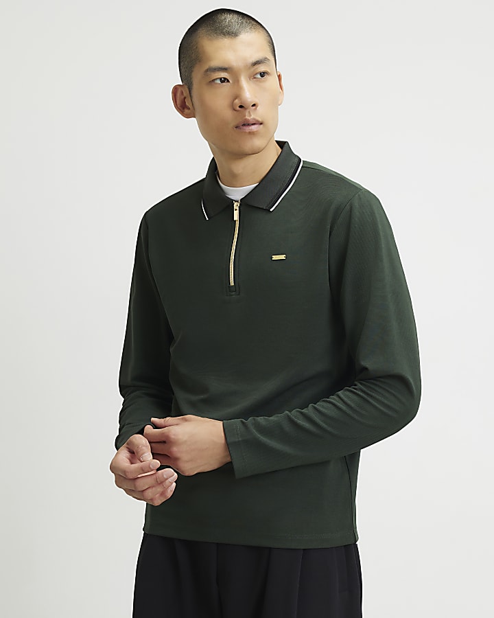 Green Slim Fit Tipped Polo Shirt