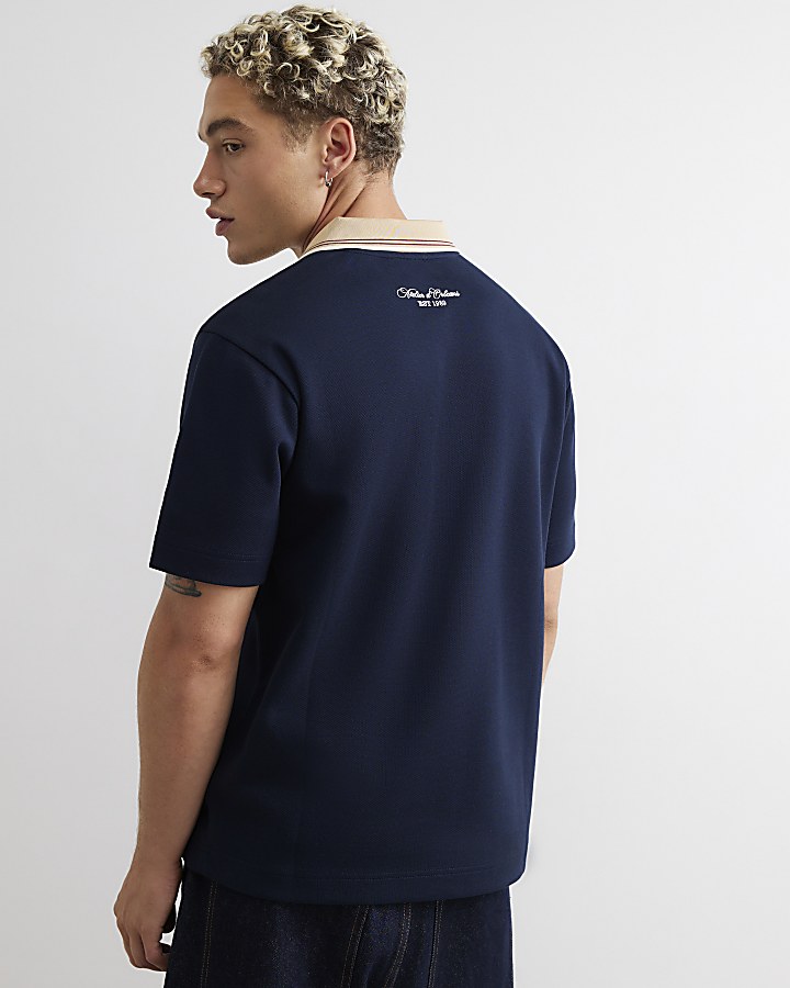 Navy Cotton Atelier Crest Polo Shirt