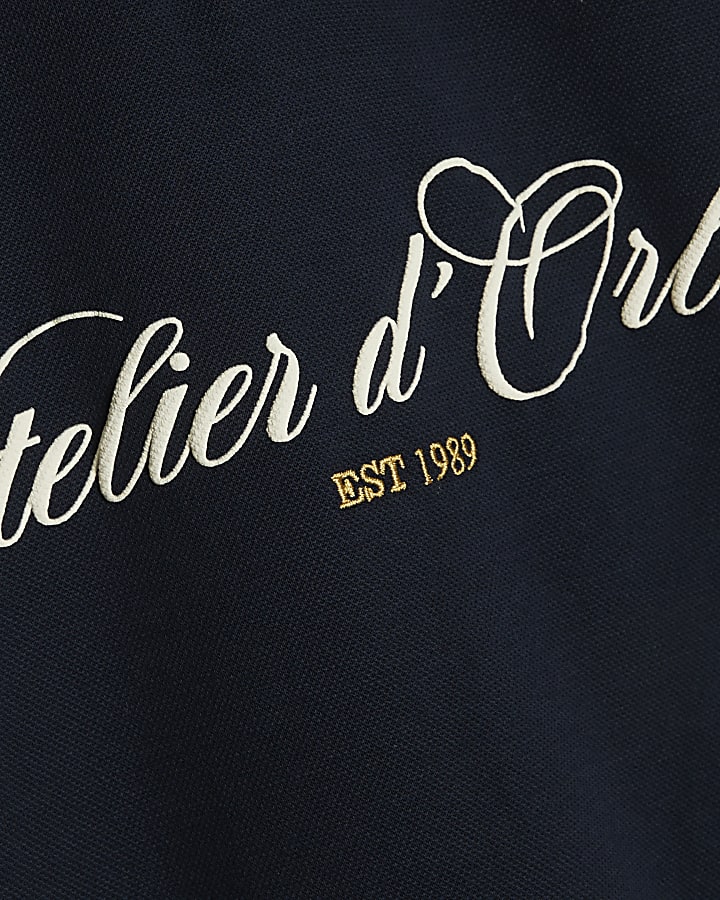 Navy Cotton Atelier Crest Polo Shirt