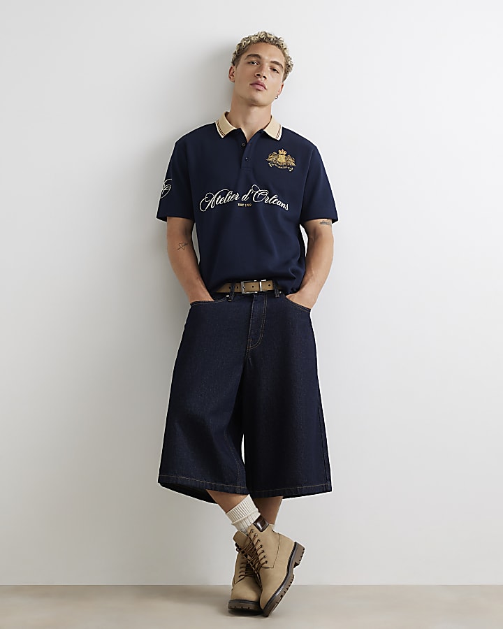 Navy Cotton Atelier Crest Polo Shirt