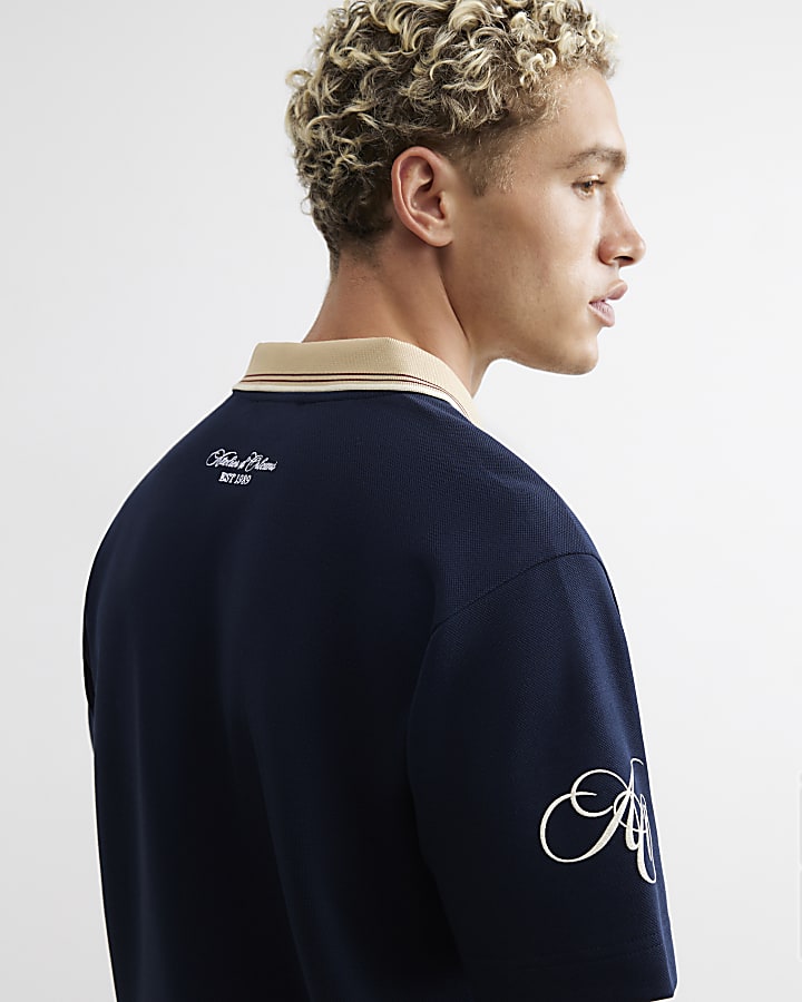 Navy Cotton Atelier Crest Polo Shirt