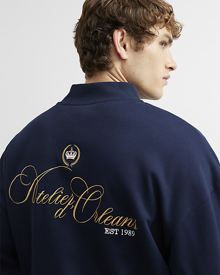 Navy Oversized Fit Crest Bomber Jacket