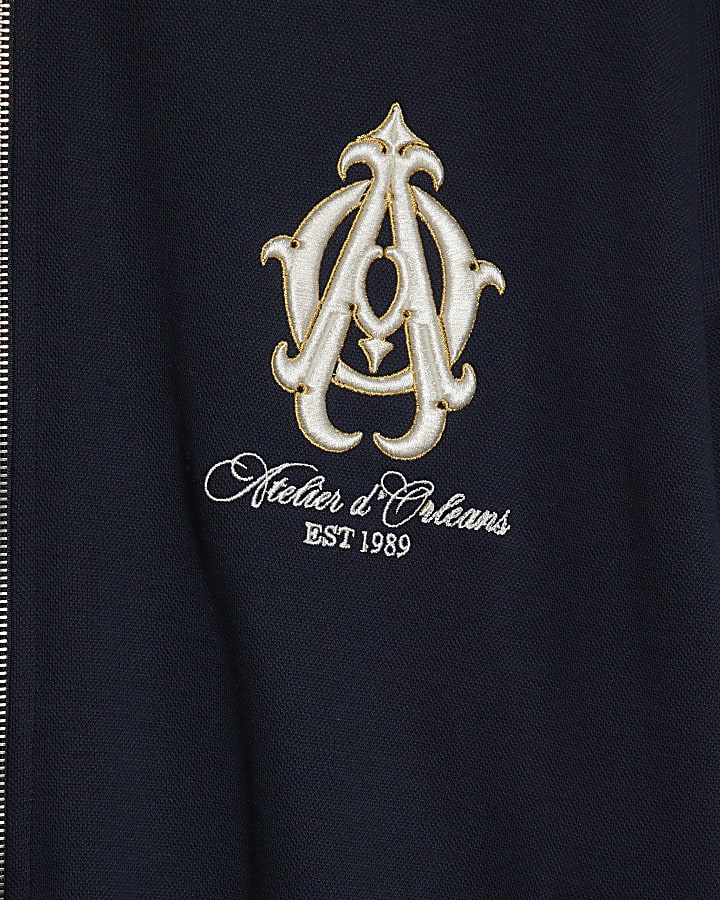 Navy Oversized Fit Crest Bomber Jacket