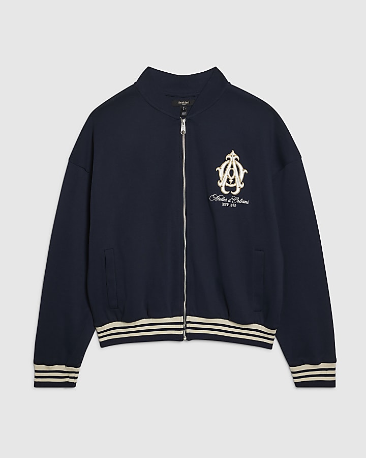 Navy Oversized Fit Crest Bomber Jacket