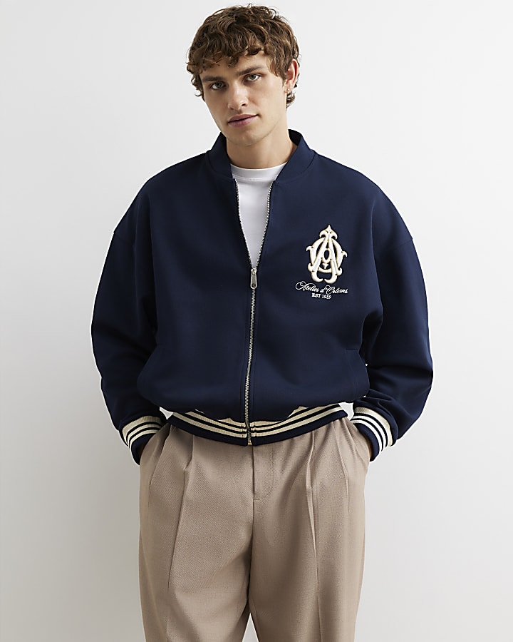 Navy Oversized Fit Crest Bomber Jacket