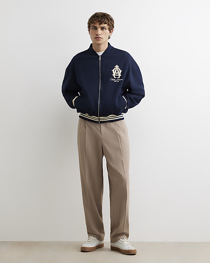Navy Oversized Fit Crest Bomber Jacket