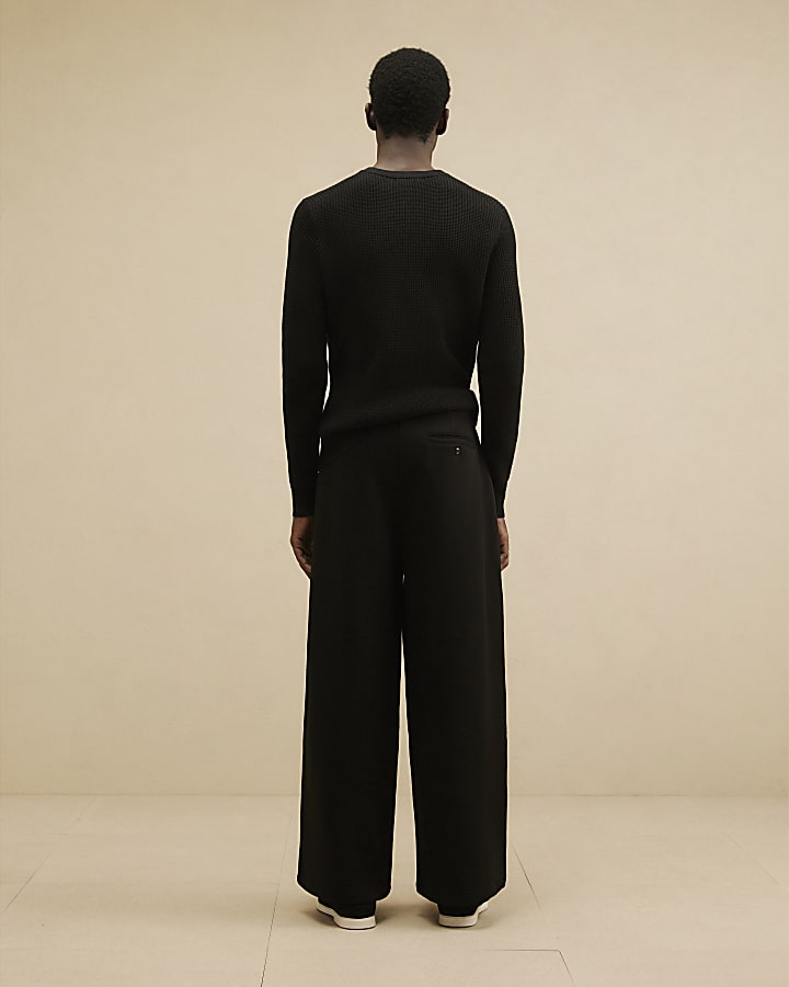Black Wide Leg Fixed Waist Joggers