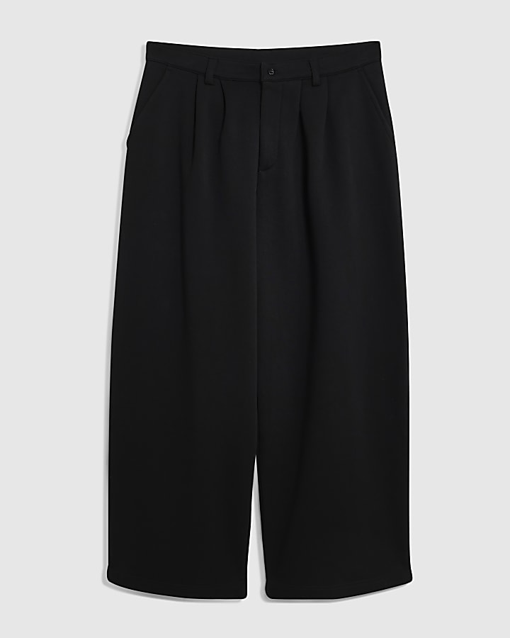 Black Wide Leg Fixed Waist Joggers