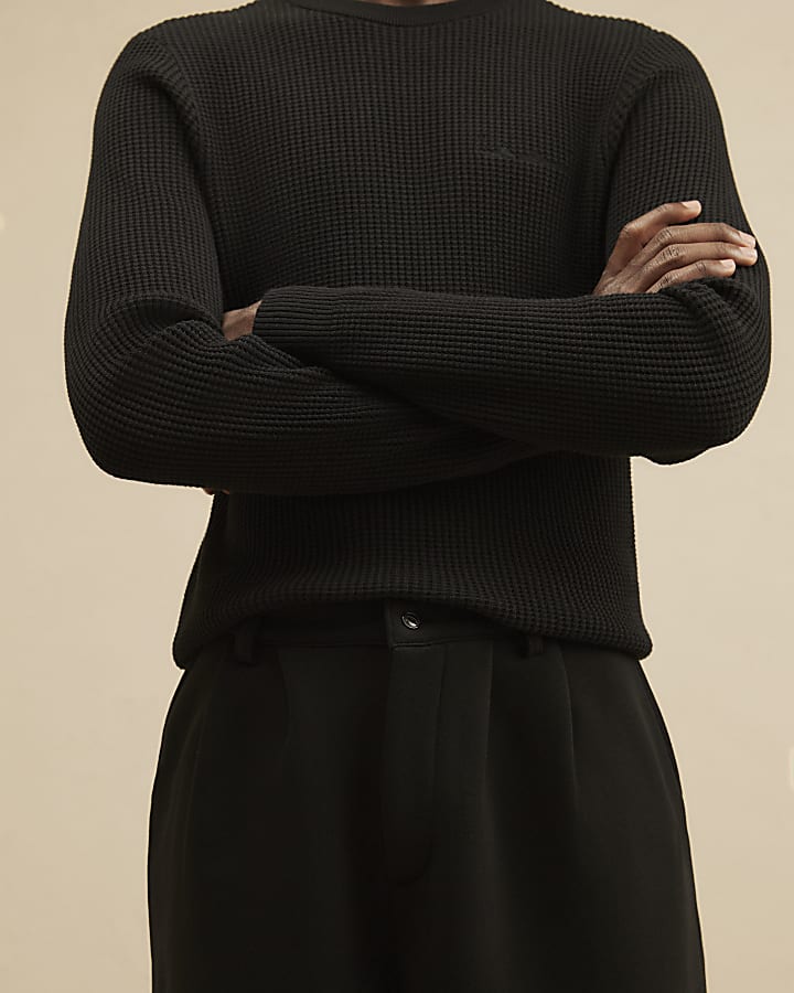 Black Wide Leg Fixed Waist Joggers