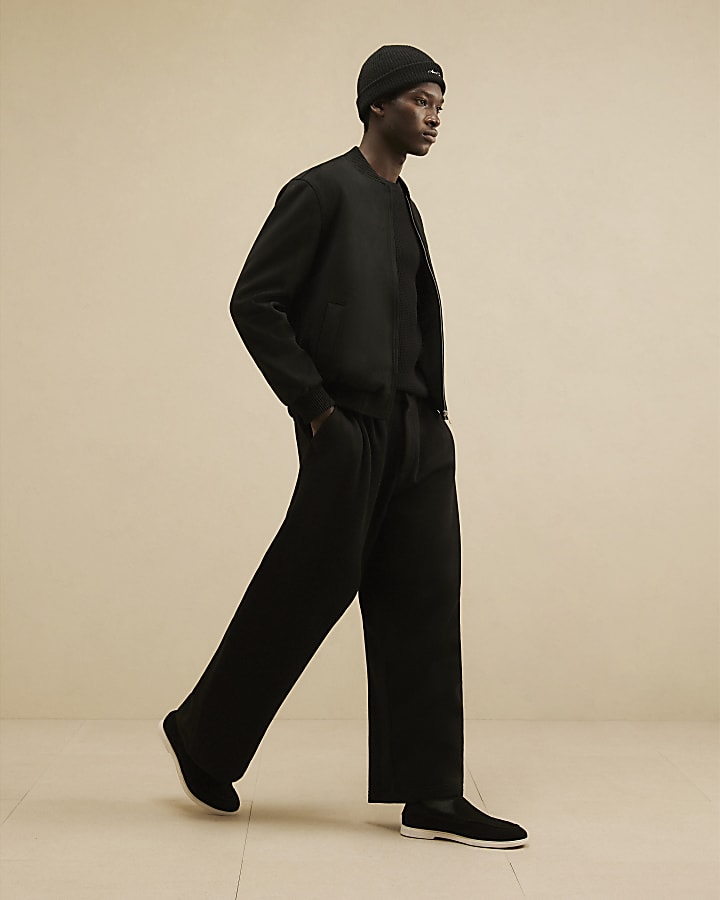 Black Wide Leg Fixed Waist Joggers