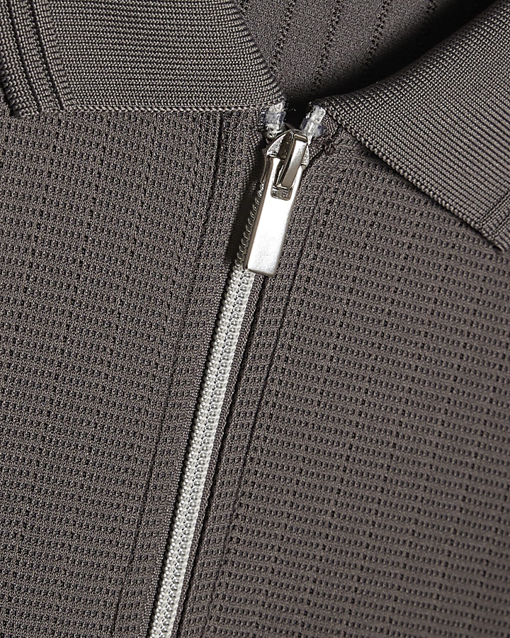 Grey Muscle Fit Cotton Textured Polo Shirt