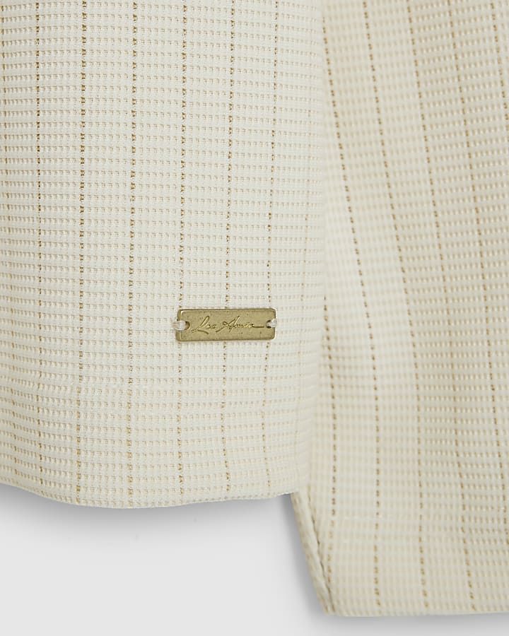 Cream Muscle Fit Cotton Textured Polo Shirt