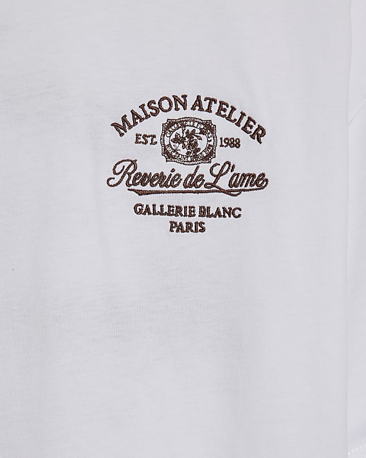 White Cotton Check Applique T-Shirt