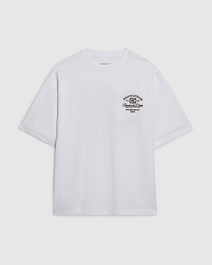 White Cotton Check Applique T-Shirt