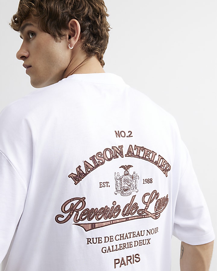 White Cotton Check Applique T-Shirt