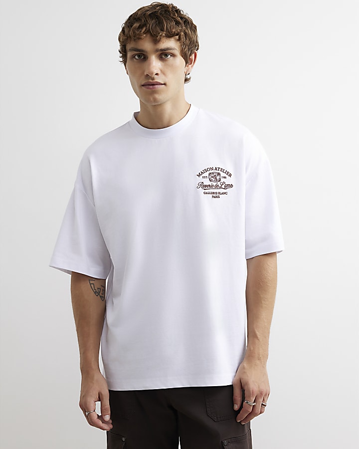 White Cotton Check Applique T-Shirt