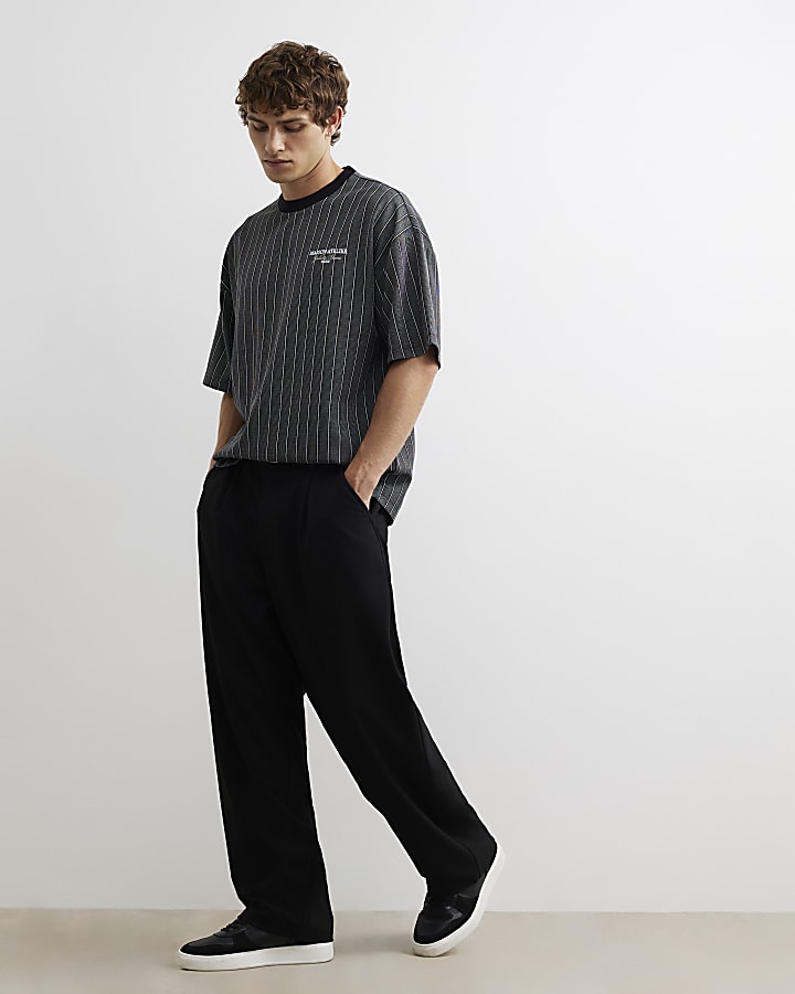 Black Cotton Stripe Maison T-Shirt