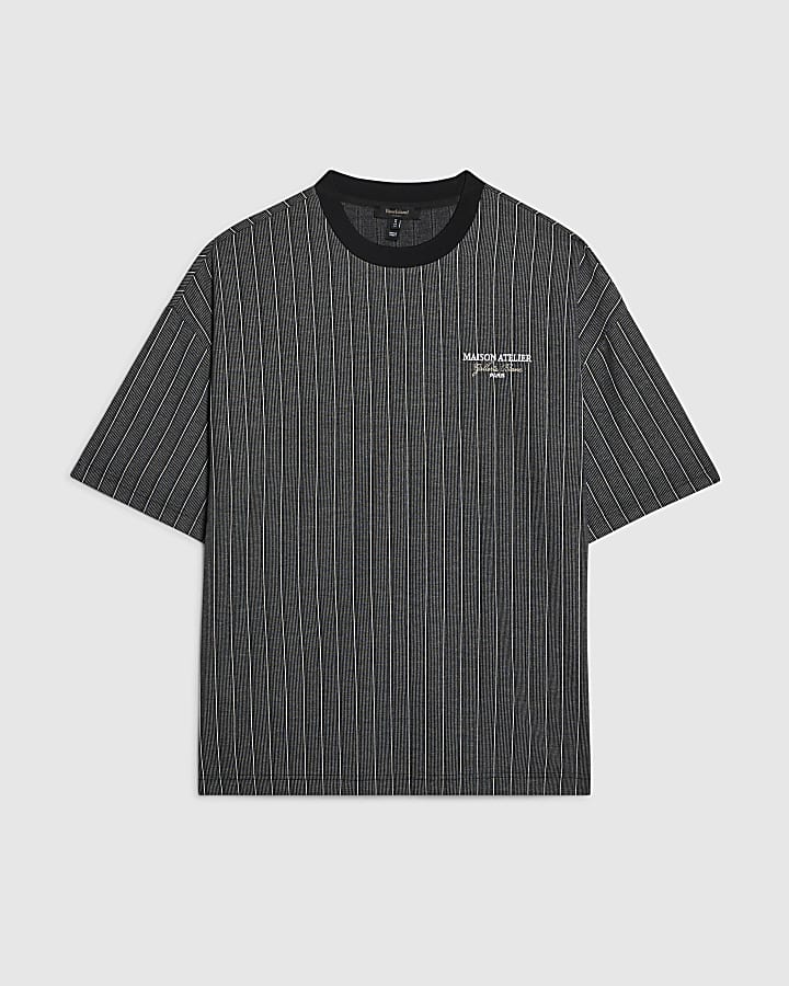 Black Cotton Stripe Maison T-Shirt
